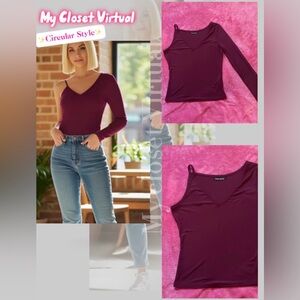 SHEIN Burgundy One-Shoulder Long Sleeve Tank Top